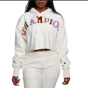 Champion cream reverse weave cropped hoodie
